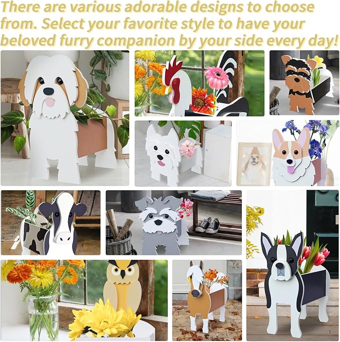 Yorkshire Dog Planter, Cute Animal Shape Flower Planters, Plant Pots for Indoor/Outdoor Garden Decor, Unique Gifts/Souvenirs for Pet Lovers