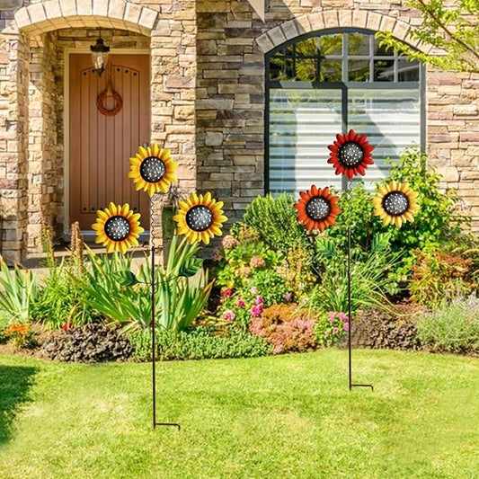 2 Pack Metal Sunflowers Decorative Garden Stakes, 29.5 Inch Outdoor Garden Decor Shaking Head Yard Stakes, Metal Flowers Outdoor Courtyard Art Lawn Terrace Decoration