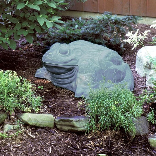 EMSCO Darwood Frog Hose Hider – Decorative Garden Hose Storage Statue – Holds 100 ft 5/8" Hose – Weather-Resistant Resin, Patina Finish