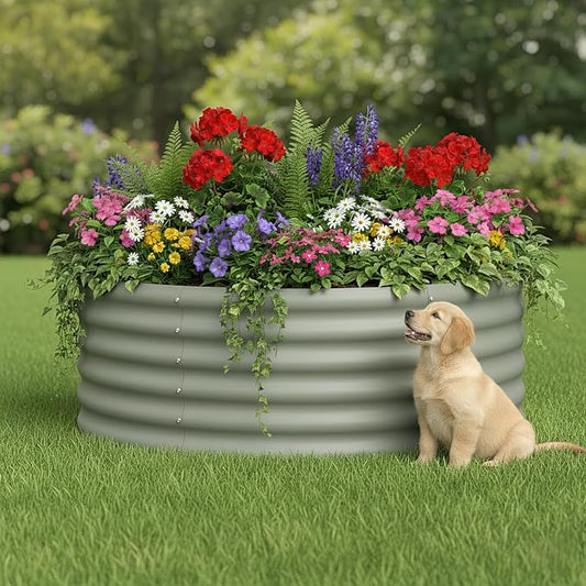 DDK Galvanized Raised Garden Bed, Round Outdoor Planter Bed, 4x4x1.5ft Metal Planter Box for Gardening and Planting,2Pack,LG