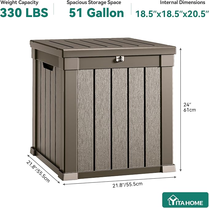 YITAHOME 51 Gallon Outdoor Storage Deck Box | Waterproof Resin Package Delivery and Storage Box with Lockable Lid for Patio Furniture Cushions, Pool Accessories, Garden