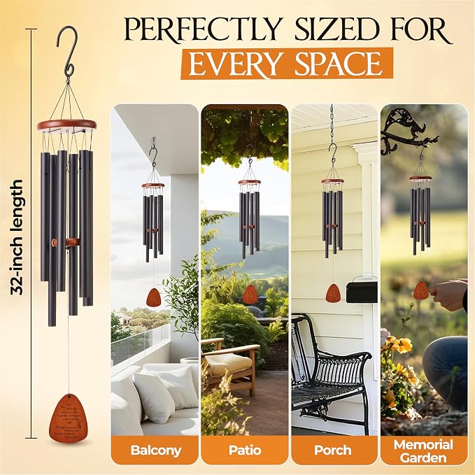 32 Inch Memorial Wind Chimes Outdoor, Wind Chimes for Loss of Loved One, Memorial Gifts for Loss of Mom, Sympathy Gifts for Mother, Father, Brother, Sister