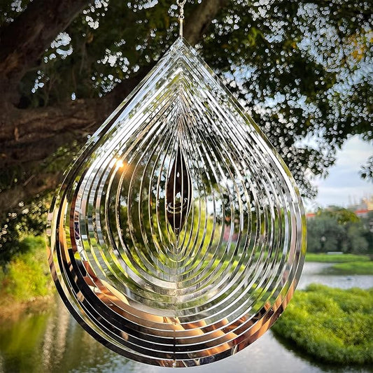 Wind Spinner 3D Water Droplets Shape Highly Reflective Stainless Steel Metal Outdoor Garden Decor, Decorations to Scare Away Yard Birds 12 inch, Birthday Gifts for Mom,Mother's Day,Aunt Gifts