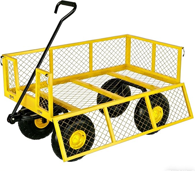 Heavy Duty Steel Garden Cart for Gardening Soil, Tools, and Plant Transport