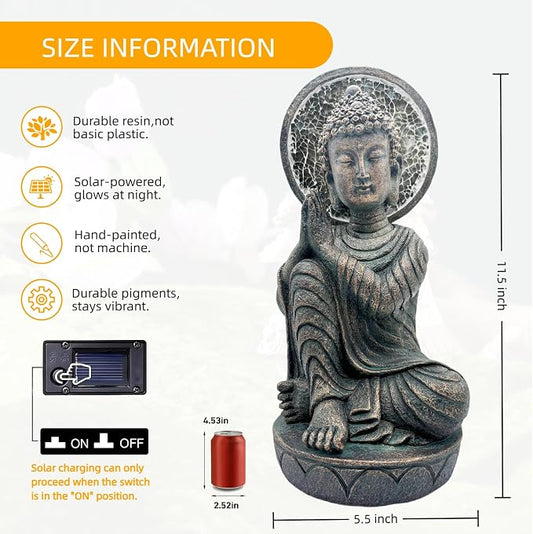 Buddha Statue Outdoor, 11.5in,Solar Buddha,Buddha Statue,Garden Buddha Statue Outdoor,Buddha Decor,Zen Garden Decor Outdoor,Garden Statue Deals Buddha 002