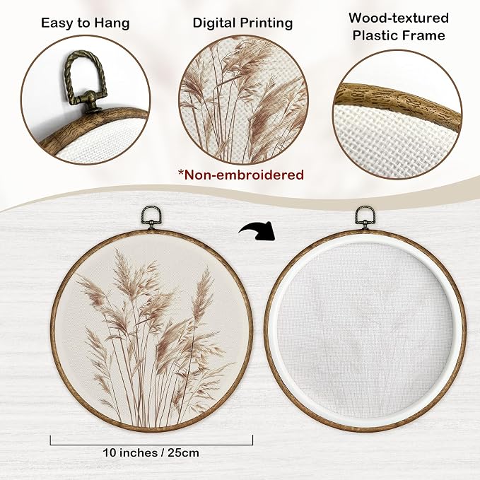 TLESKE Beige Rustic Botanical Fall Round Wall Art Decor, Boho Autumn Wildflower Floral Canvas Prints, Neutral Vintage Wall Hanging Door Decor, Perfect for Bedroom, Living Room, Farmhouse 10x10