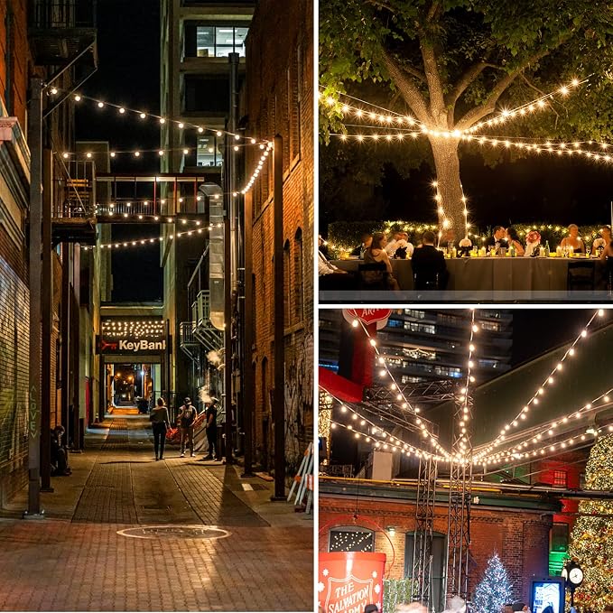 Mlambert 50Ft Outdoor String Lights, G40 Globe Patio Lights with 25+2 Waterproof Shatterproof LED Bulbs for Balcony Porch Bistro Deck-White Wire