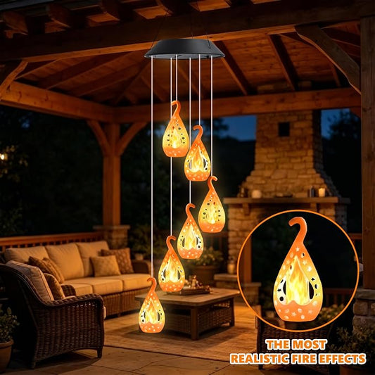 Toodour Solar Wind Chime, Flame Wind Chimes Karez, LED Decorative Mobile, Gifts for Mom Grandma, Waterproof Outdoor Decorative Lights for Garden, Patio, Yard, Window Decor(Warm White)