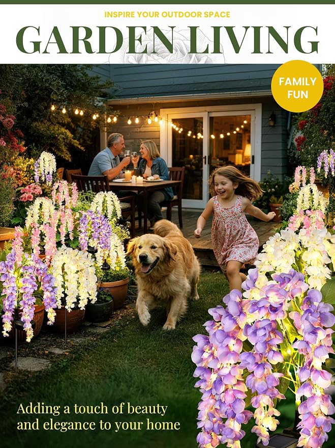 GIGALUMI Solar Lights Outdoor for Garden Decor, 3 Pack Solar Flower Lights Waterproof, 2 Lighting Modes Wisteria for Pathway,Yard, Patio Decoration, Gardening Gifts for Women (Multi-Colored)