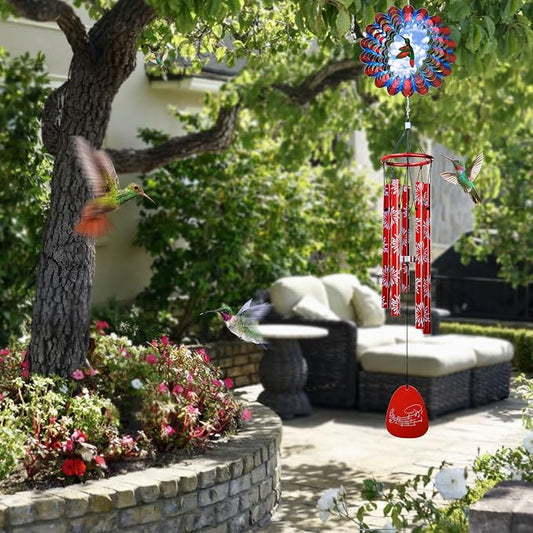 Wind Chimes for Outside, Wind Chime with Animated Hummingbird Spinner, 33" Memorial Windchimes Outdoor - Rustproof, Soothing Melody, Ideal for Garden Decoration Yard Decor Gift for Men Women