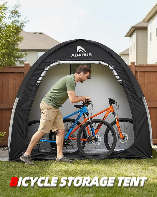 Abahub Portable Bike Storage Shed Tent with Rain Cover, Outdoor Silver-Coated Bicycle Shelter, PU4000 Waterproof 210D Oxford Fabric