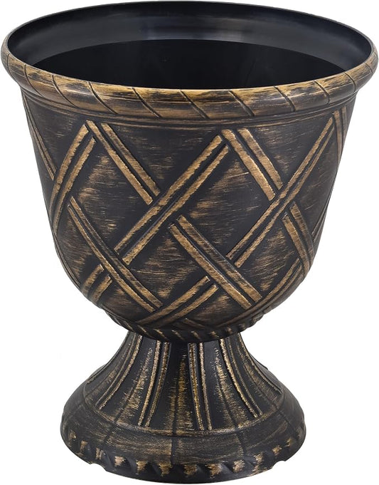 Arcadia Garden Products PL60GD Lattice Plastic Garden Urn, Classic Decorative Garden Pot Planter for Indoor and Outdoor Plants, Gold