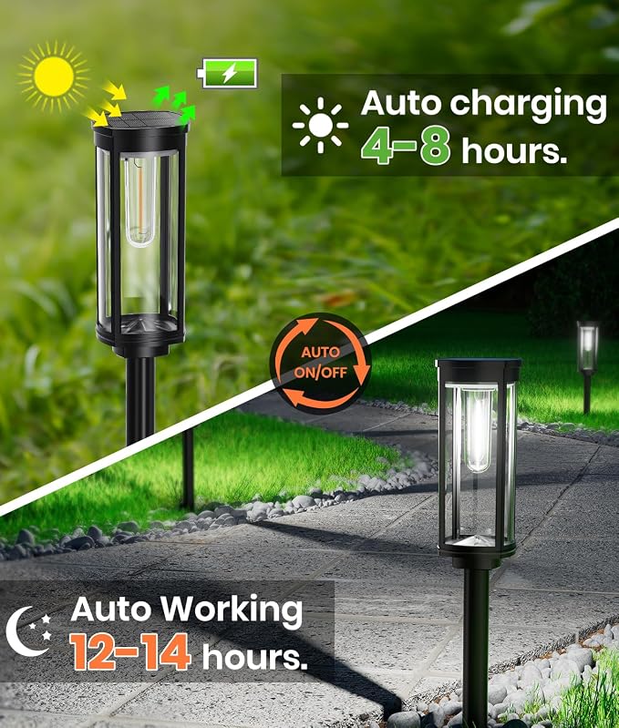NEWMESSI 8 Pack Solar Pathway Lights Outdoor,Super Brightness IP65 Waterproof Auto On/Off Solar Path Lights, Garden Solar Powered Landscape Lighting for Outside Yard Garden Driveway Walkway Decor