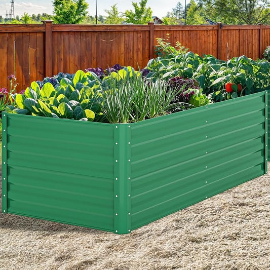 YITAHOME 6x3x2ft Outdoor Raised Garden Bed Kit, Large Metal Patio Planter Box with Gloves, Support Rod for Plants Vegetables Flowers, Green