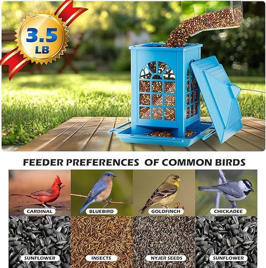 Birdream 2 Pack Bird Feeders for Outdoor Hanging, Assembly Required, 1-Min Easy Setup, Classic Courtyard Design, Attracting Cardinals Chickadees Goldfinches & Sparrows - Blue