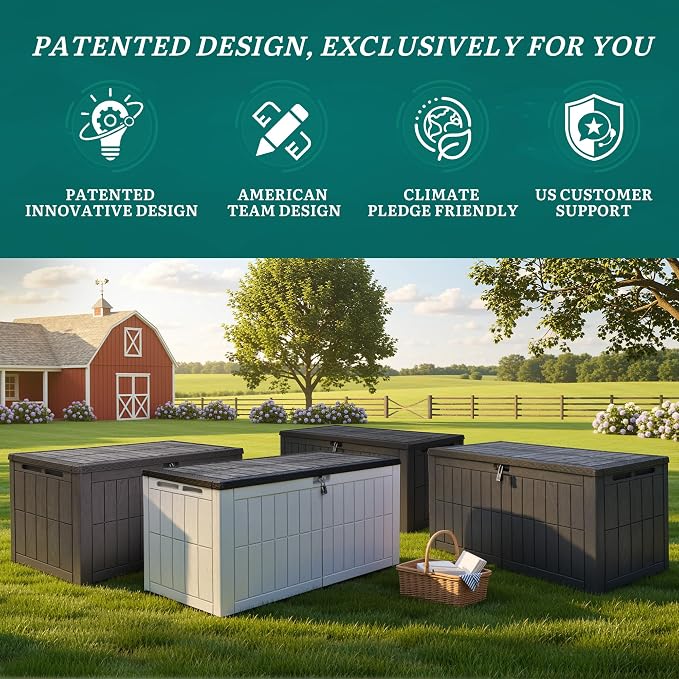 YITAHOME 134 Gallon Large Outdoor Storage Box with Lock | Waterproof Deck Box with Hydraulic Piston for Garden Tools, Pool Accessories & Cushions, Resin Deck Organizer with Bench Seat