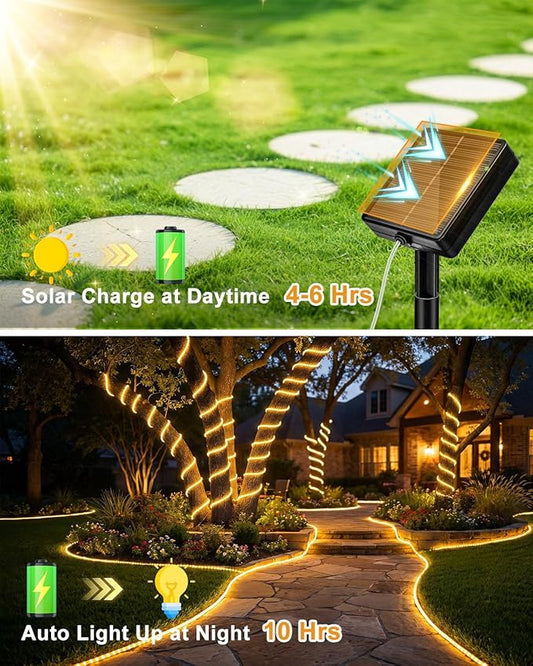 btfarm 6 Pack Solar Rope Lights Outdoor, 120LED 46FT Solar String Lights Outside Waterproof, 8 Lighting Modes Solar Powered Strip Tube Light for Garden Tree Christmas Yard Party Decor, Warm White