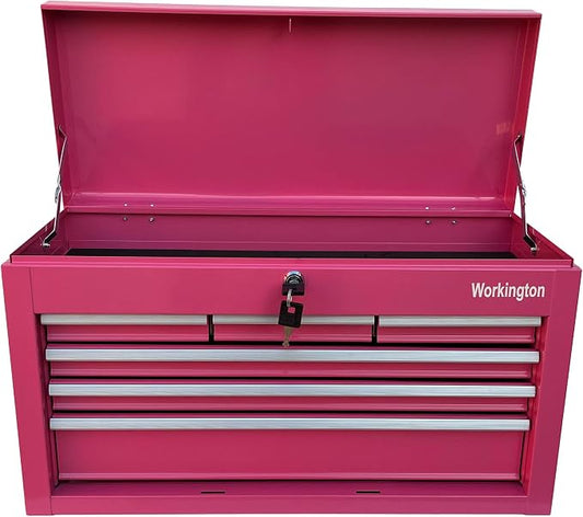 Workington Portable Metal Tool Chest with 6 Drawers, 24" 6-Drawer Tool Chest Cabinet with Ball Bearing Drawer Slides, Steel Tool Storage Box Organizer 4005 Pink
