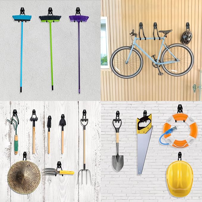 HUPBIPY 12 Pack Garage Hooks Heavy Duty, Wall Mount Ladder Hooks | Storage Organizer With a non-slip coating for Hanging Bicycles Garden Tools Ladders Hoses Ropes and Loose Items(Orange)