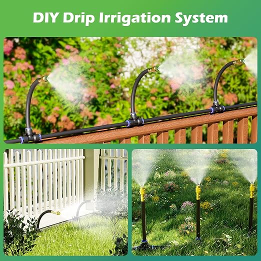 Drip Irrigation System 30 FT with 10 Nozzles, 360° Adjustable Bendable Garden Watering Misting System for Greenhouse, Yard, Lawn, Plant, Garden, 5/16 inch Hose (OD: 8mm)