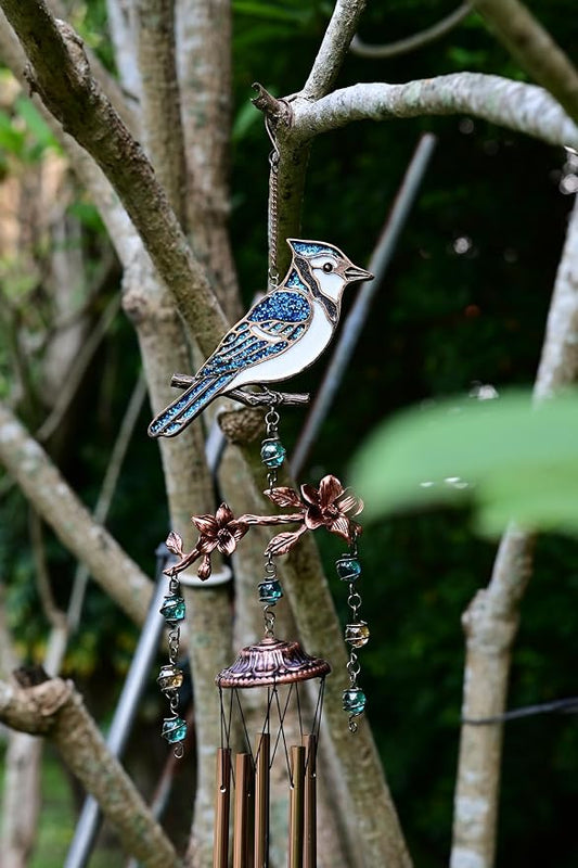 Wind Chimes - Wind Chimes for Outside Deep Tone 32 inches 5 Aluminum Tubes, Birthday, Memorial, Gifts for Mom, Grandma, Daughter, Decoration for Home, Garden, Patio, Backyard (32" Bluejay)