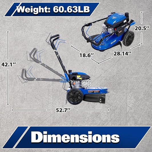 BILT HARD Self-Propelled Walk-Behind String Trimmer, 170cc 4-Cycle Gas Brush Cutter, 22" Cutting Diameter, 8-Position Height Adjustment, 10" Flat-Free Wheels, Brush Mower for Lawn, Yard, Field