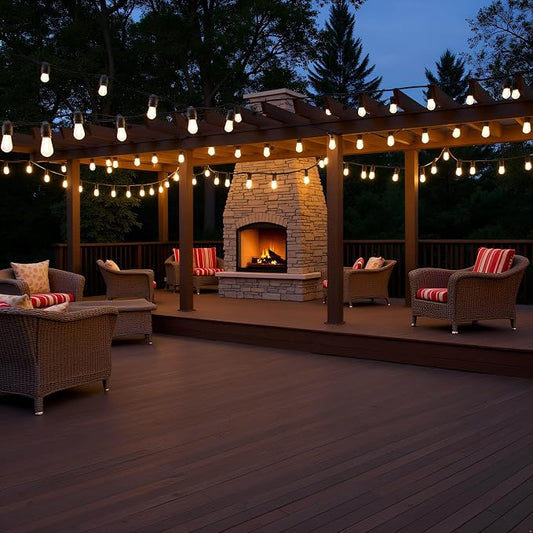 YULETIME 2-Pack 35 ft 15 LED Patio String Lights Plug-in, E26 Base S14 Bulb | 2-Strand 30 Lights, 70' Total Length, Shatterproof Bulbs, Dimmable, Weatherproof Socket, Pre-assembled, Backyard Bistro Light