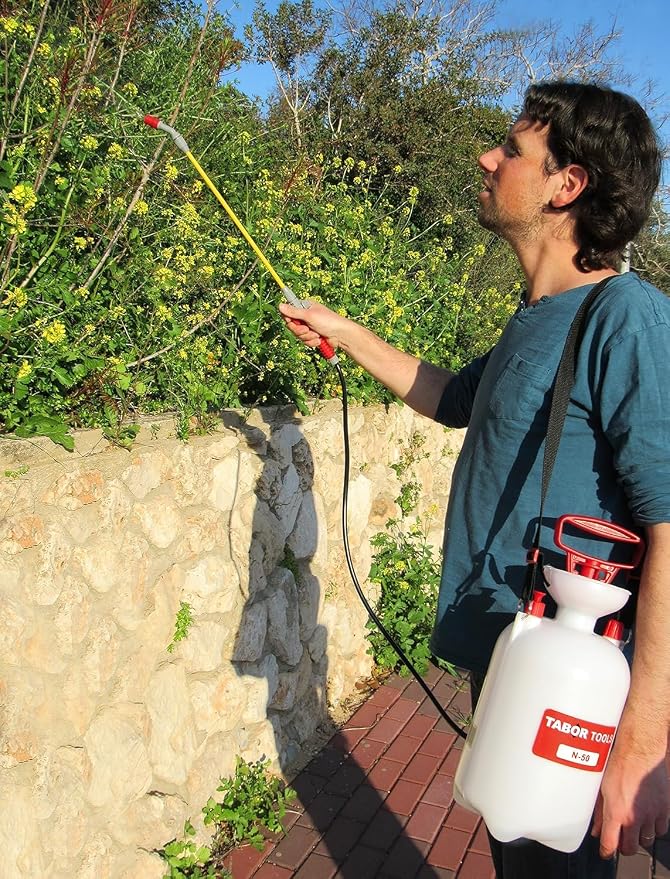 TABOR TOOLS 1.3 Gallon sparayer for Lawn and Garden. Pump Pressure with Pressure Relief Valve, Adjustable Shoulder Strap, and Adjustable Wand Nozzle. N50A