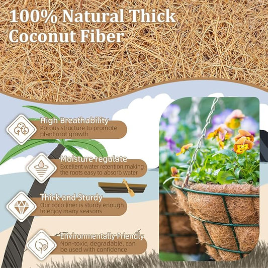 Legigo 4 Pack 12 Inch Hanging Basket Coco Liners Replacement, 100% Natural Round Coconut Coco Fiber Planter Basket Liners for Hanging Basket Flowers/Vegetables