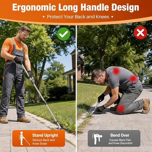 HORM 47.24'' Crack Weeder, Stainless Steel Manual Crevice Weeding Tool, Long Handle Weed Grabber Remover, L-Shaped Manual Weeder Puller, Durable Crevice Weeding Tool for Sidewalk Garden Lawn