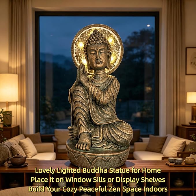 Buddha Statue Outdoor, 11.5in,Solar Buddha,Buddha Statue,Garden Buddha Statue Outdoor,Buddha Decor,Zen Garden Decor Outdoor,Garden Statue Deals Buddha 002