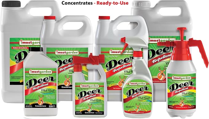 I Must Garden Deer Repellent Concentrate – 1 Gallon: Mint Scent Deer Spray for Plants – Natural Ingredients - Makes 10 Gallons, Covers 40,000 sq. ft.