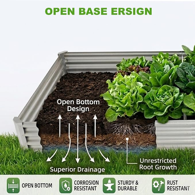 8x4x1ft (2 Pack) Raised Garden Bed Kit, Galvanized Planter Box Outdoor, Metal Raised Garden Beds for Flower,Vegetables, Herb,Silver
