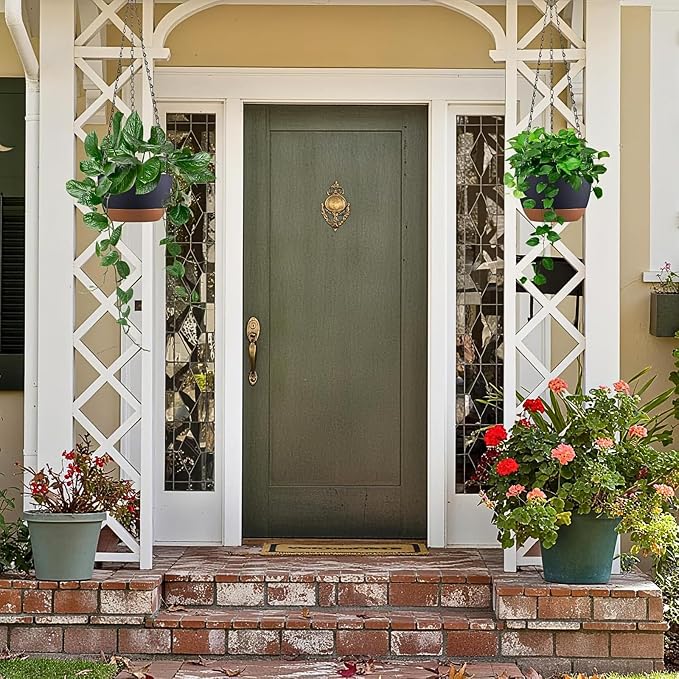 Set of 2 Hanging Planters for Indoor Outdoor Plants, 8 Inch Self-Watering Hanging Flower Pots with Drainage Hole & Removable Water-Storage Tray (Hooks)