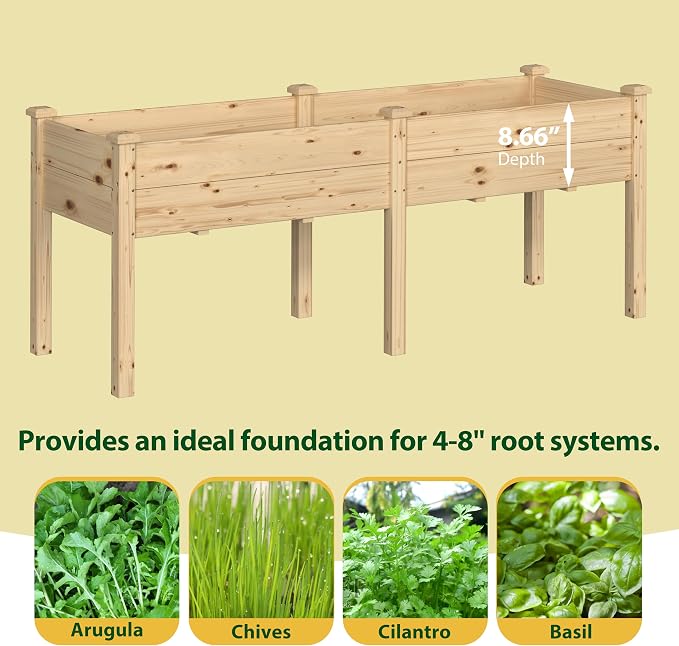 MUPATER 6x1.8ft Raised Garden Bed with Legs, Planter Box with Drainage Holes, Wood Raised Bed Garden for Plants, Vegetables, Flowers, Herbs, 309 lbs Capacity, 6.8 Cubic Feet Big Space, Natural Wood