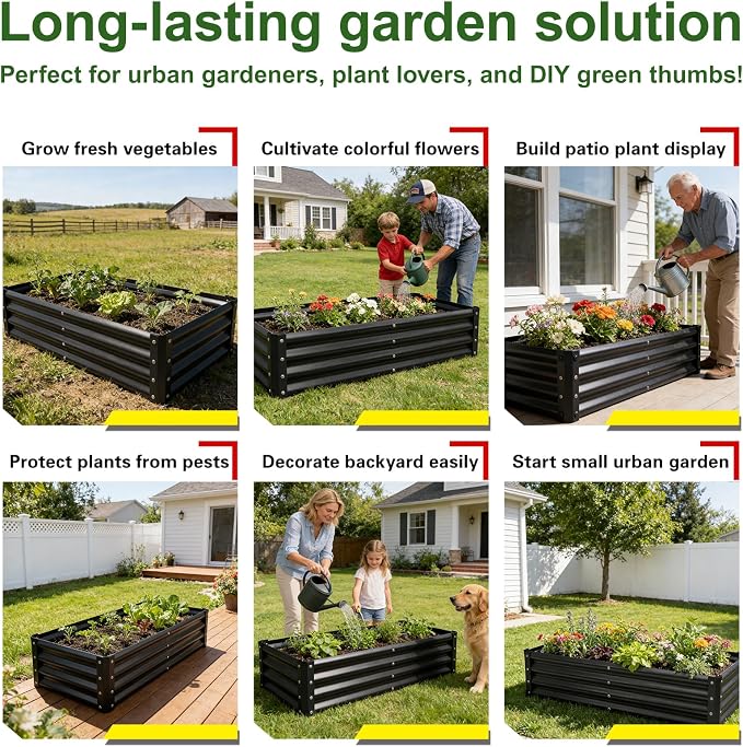 Raised Garden Bed 2 Pack 6x3x1FT, Premium Galvanized Raised Garden Bed, Large Raised Garden Beds Outdoor for Deep-Rooted Vegetables, Flowers, Green and Herbs, Black