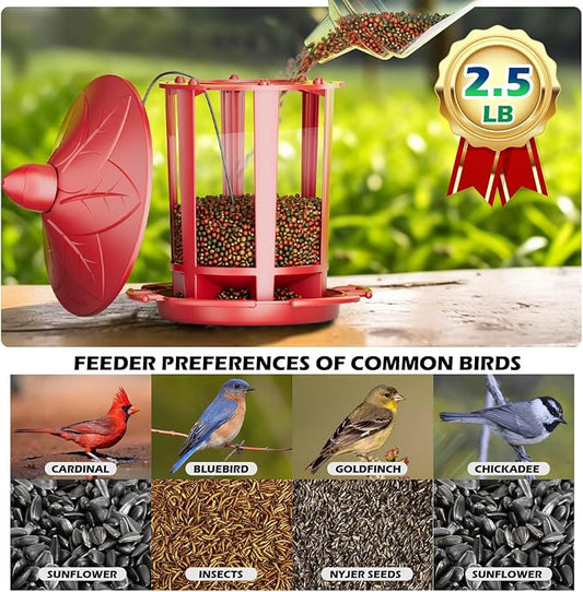 Birdream Bird Feeders for Outdoor Hanging, Assembly Required, 1-Min Easy Setup, Charming Castle Design, Attracting Cardinals Chickadees Goldfinches & Sparrows - Red