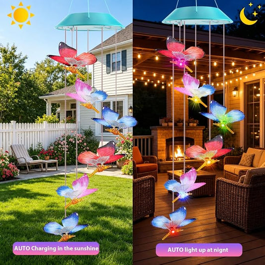 Zeiliuled Solar Wind Chime,Color Changing Dynamic Butterfly Wind Chimes | Solar Outdoor Decorative Mobile Lights for Garden, Yard, Patio, Window Decorations, Gift for Women Mom Girls