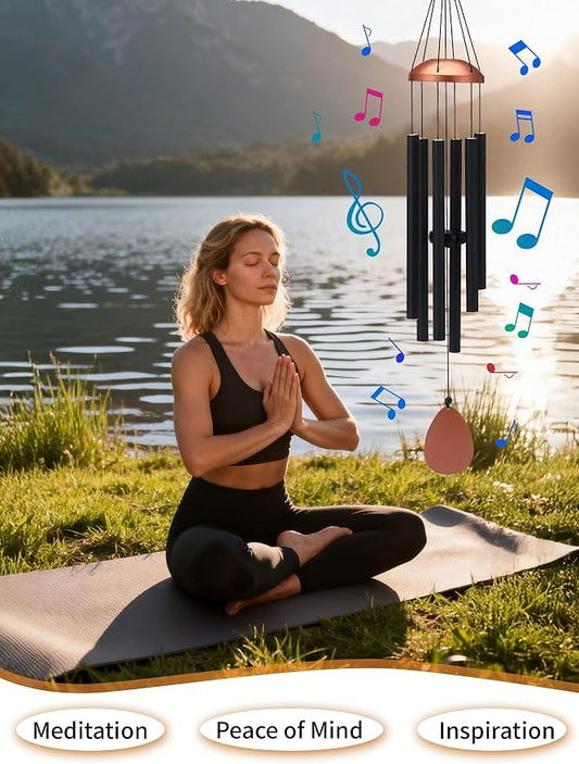 Large Aluminium Wind Chimes for Outside 37" Black Wind Catcher | Deep Tone,Soothing Melody,Zen Atmosphere,Garden Patio Outdoor Decor,Memorial Wind Chimes,Gift for Mom Women Grandma Neighbor