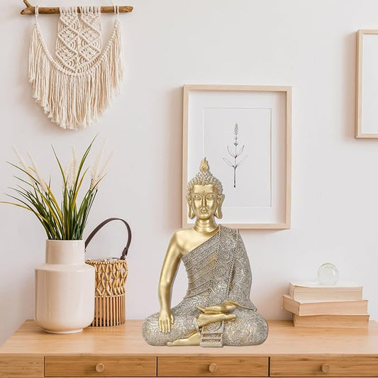 Golden Buddha Figurine - Meditating Seated Buddha Statue - resin Figurine | YOUERDA; Yoga Meditation Room Home Decor, Altar Spiritual Decoration Asia Sculpture for Garden, Patio, Deck, Yard Art