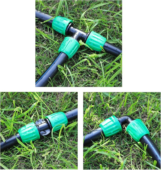 19 Pcs 1/2 Inch Drip Irrigation Fittings Kit (1/2" ID x0.6-0.63" OD) 1/2" Irrigation Tubing Connectors Barbed Locked Nuts Connectors Including 6 Tees, 6 Couplings, 4 Ends 2 Elbows,1 Switch Valves