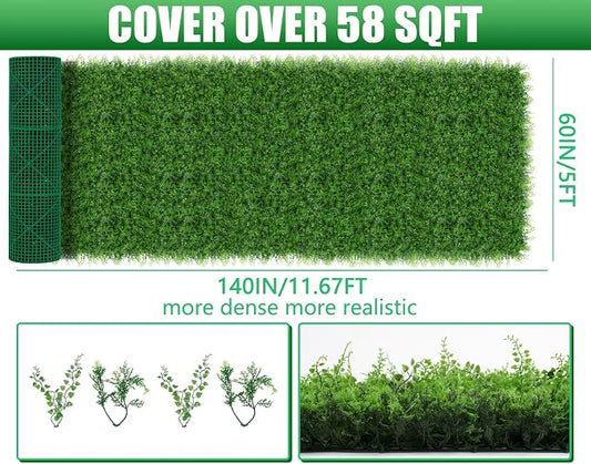 Grooy 60"x140"(58 SQFT) Artificial Hedge Grass Wall Roll Panels, Green Wall Panels, Plant Wall, Greenery Wall Backdrop, UV Protected Privacy Fence Screen for Outdoor Indoor Wedding Décor
