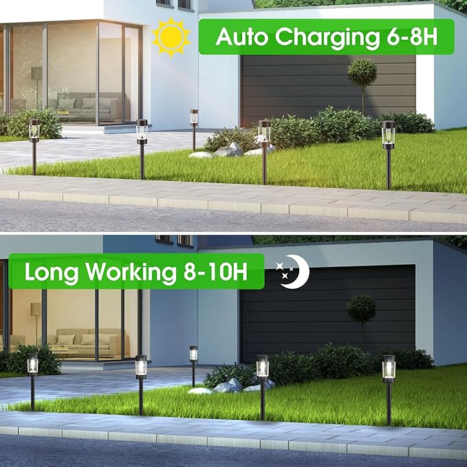 Eyrosa Solar Lights Outdoor, 8 Pack Waterproof Solar Landscape Lighting for Pathway Garden Yard Path Walkway Driveway Lawn Patio Outside Decor, Cool White