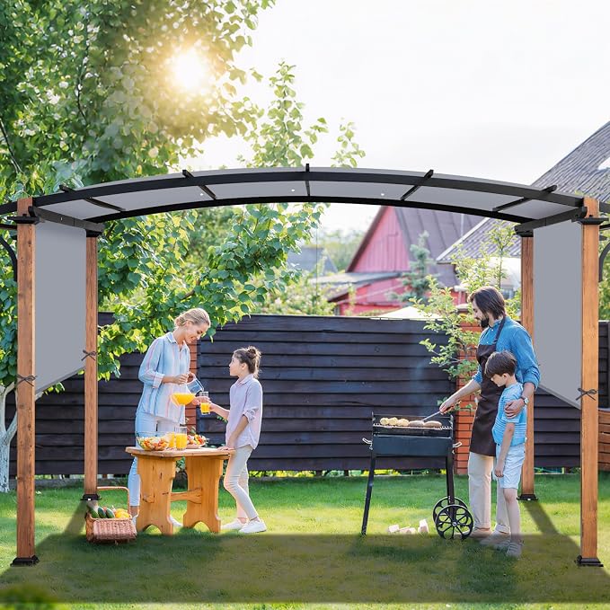 17' x 6.8' Waterproof Pergola Canopy Replacement Cover, Light Gray | Waterproof polyester canopy with built-in drainage holes and adjustable tie straps for a secure fit in rain and wind.