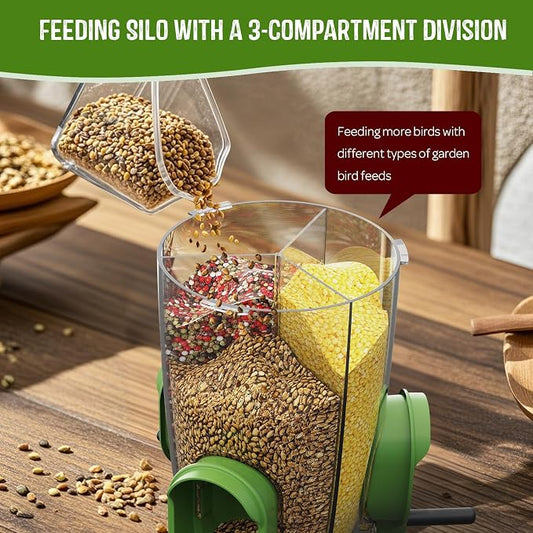 LONA Bird Feeders for Outdoors Hanging – 3 Separate Compartments, 3 Feeding Ports, Weatherproof Dome & 3 Ways to Hang, Large Capacity for Cardinals/Finches (Green,Plus
