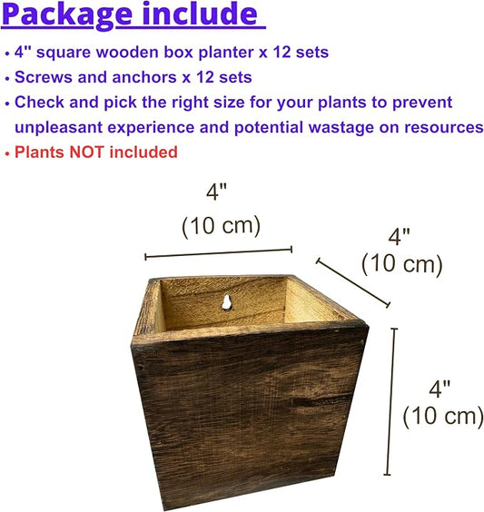 LaLaGreen Indoor Planter Box for Plants (4x4, 12 Pack) Wooden Wall Planters | Small Square Wood Window Boxes Hanging Flower Pot Plant Holder Outdoor Herb Modern Vertical Garden Home Decor