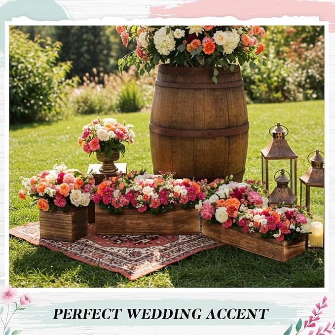 Dandat 3 Set Wood Boxes for Centerpieces 16x4 Inch Rectangle Wooden Planter Box Rustic Wood Planter with Removable Plastic Liner Floral Foam Blocks for Centerpieces Home Wedding Garden Decor