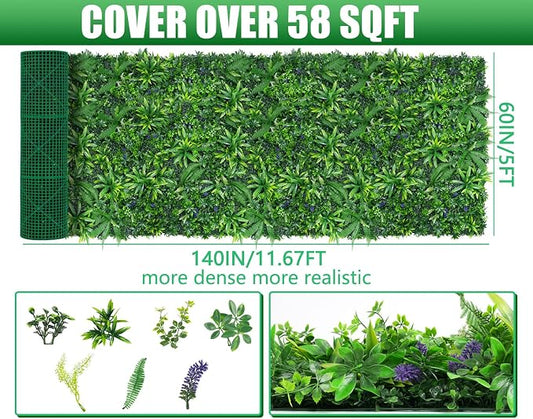 Grooy Artificial Boxwood Roll Panels, Grass Wall Panels 60"x140"(58 SQFT), Privacy Hedge Fence Screen with UV Protection, Fake Greenery Backdrop for Indoor Wedding and Outdoor Garden Backyard