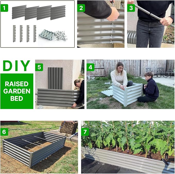 ANLEOLIFE 8-Pack 18 Inch Raised Garden Bed Support Rods, Heavy-Duty Stabilizer Bracing Kit with Connector Studs & Screws for Metal Garden Bed Reinforcement, Antique White