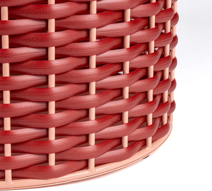 happimess HPM1101C Harper Modern 4.13-Gallon 2-Tone Faux Wicker Cylinder Waste Basket, Pink/Red for Home, Bathroom, Living Room, Office, Bedroom, Kitchen